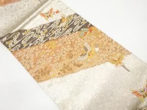 斜め縞に蝶・桜模様織り出し袋帯